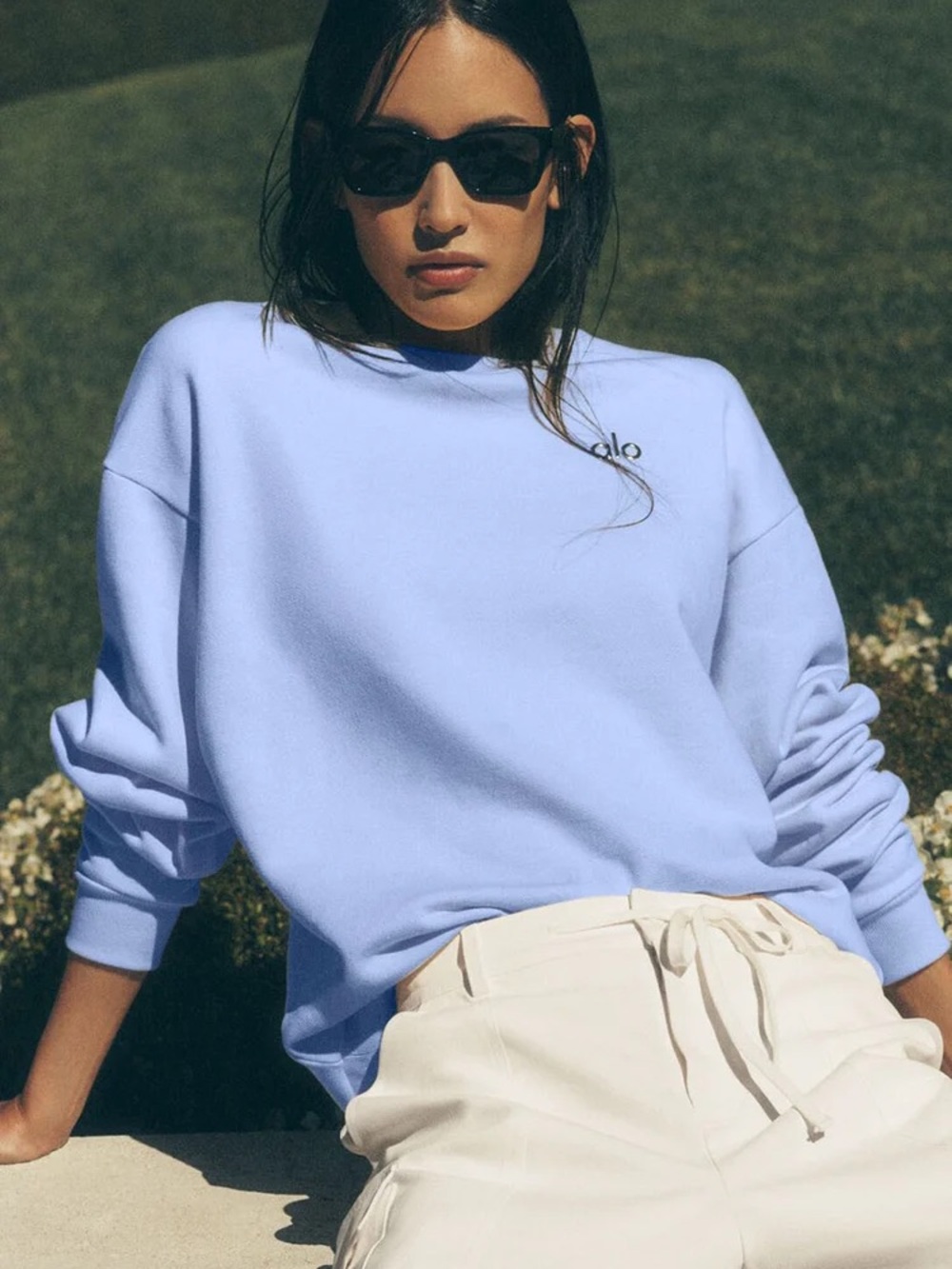 ALO Yoga Accolade Crew Neck Pullover Large Limited: Light Provence Blue NWat